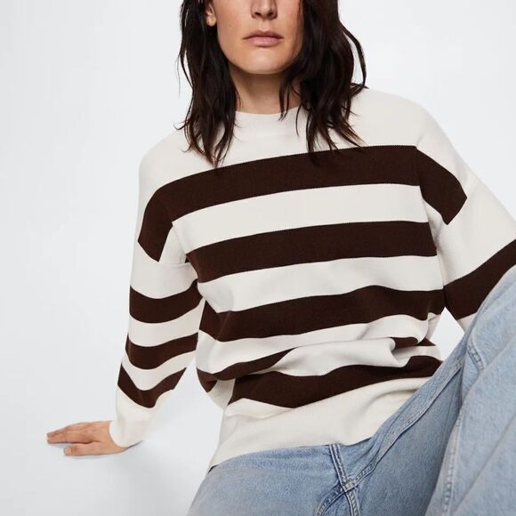 Mango Striped Viscose Blend Fine Knit Sweater New - Picture 4 of 8